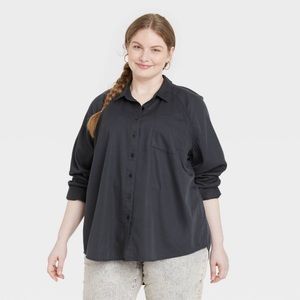 Women’s Plus Size Raglan Long Sleeve Button-Down Shirt - Universal Thread